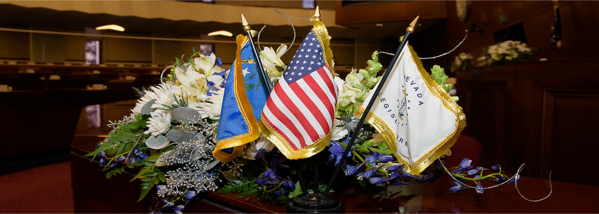 Nevada and US Flags in the Assembly Chamber 2023